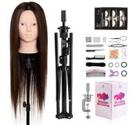 Neverland Testa Per Parrucchieri con Supporto, 60% Capelli Umani Veri 71cm Testa Bambola da Truccare e Pettinare Testa Manichino con Strumenti di Acconciatura + Morsetto da Tavolo