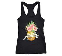 Neverless Canotta da donna Ananas Aloha Hawaii fiori Tropical Paradise Racerback Slim Fit in cotone Ananas Aloha Nero S
