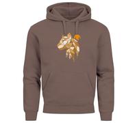 Neverless® Felpa con cappuccio da uomo alla moda con stampa poligonica di Luchs Foresta Animali Outdoor Motivo Stampa Street, Lince Poligono Mocha, S