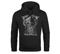 Neverless Felpa con cappuccio uomo stampato Valhalla vichingo Odin Wotan Axt Print Pullover uomo Fashion Streetstyle, Valhalla Nero, L