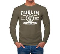 Neverless Maglia a maniche lunghe da uomo Dublin Irlanda, design retrò, stampa scritta, maglietta a maniche lunghe, alla moda, stile streetstyle, Dublino Irish Khaki, XXL