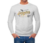 Neverless Maglietta a maniche lunghe da uomo vintage retrò con scritta Superior Legend ali, Superior Vintage Grigio Melange, S