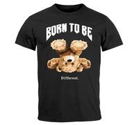 Neverless Maglietta da uomo con stampa Born to be Different scritta orso Teddy Fashion Streetstyle, Nero , L