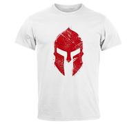 Neverless Maglietta da uomo con stampa del casco Sparta, con scritta Gladiator Warrior Spartaner Fashion, Sparta Bianco, XL