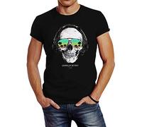 Neverless® Maglietta da uomo con teschio, cuffie per feste, occhiali da sole, teschio, suono di Detroit Music Slim Fit, Skull - Occhiali da sole nero, XXXXL