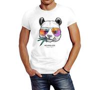 Neverless® Maglietta da uomo Panda Orso stampa Animali Fashion Streetstyle Panda, bambù, colore bianco. XL