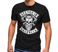 Neverless® Maglietta da uomo See You in Valhalla con teschi vichinghi e teschi See You in Valhalla, colore nero XXL