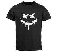 Neverless® Maglietta da uomo stampata Techwear Fashion Streetstyle Smiling Face Smile Trend Print, Smile Face Nero, M