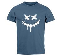 Neverless® Maglietta da uomo stampata Techwear Fashion Streetstyle Smiling Face Smile Trend Print, Smile Face Denim Blue, L