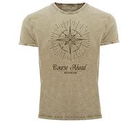 Neverless® Maglietta da uomo, vintage, con bussola, colore rosa dei venti, naturale, XL