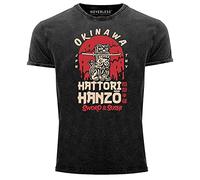 Neverless® Maglietta da uomo vintage Hattori Hanzo Sword and Sushi Okinawa Giappone con caratteri Superior Design Used Look Hattori Hanzo Nero S
