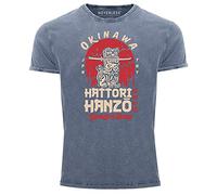 Neverless® Maglietta vintage da uomo Hattori Hanzo Sword and Sushi Okinawa Japan caratteri Superior Design Used Look, Hattori Hanzo Blu, M