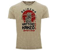 Neverless® Maglietta vintage da uomo Hattori Hanzo Sword and Sushi Okinawa Japan caratteri Superior Design Used Look, Hattori Hanzo Natura, XL