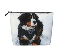 Nevicata del cane da montagna bernese, Borsa per cosmetici in lino sintetico Borsa per trucco Borsa da viaggio portatile