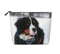 Nevicata del cane da montagna bernese, Borsa per cosmetici in lino sintetico Borsa per trucco Borsa da viaggio portatile