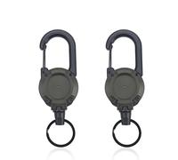 Nevoluxer 2 Pezzi Portachiavi Retrattile Filo Acciaio - per Portachiavi Allungabile 60 cm, nero/verde militare, Retrattile con anello portachiavi (Verde militare)