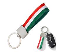 Nevoluxer Portachiavi per Auto - Portachiavi Bandiera Italia in tela e pelle con anello metallico, antiruggine e resistente alla luce