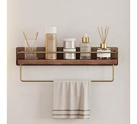 NevStp Mensola da bagno in legno massello, porta asciugamani, supporto da parete, mensola portaoggetti per cosmetici, mensola sospesa per specchietto, organizer con gancio, 45 cm, con barra per