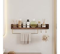 NevStp Mensola da bagno in legno massello, porta asciugamani, supporto per bagno, mensola per cosmetici a parete, mensole galleggianti, specchio frontale, mensola organizer con gancio/60 cm con barra