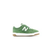 New Balance Bambino 480 New-B Hook & Loop in Bianco/Verde, Pelle Scamosciata/Rete, Taglia 23
