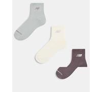 New Balance - Confezione da 3 calzini bianco sporco e marroni con logo ricamato L