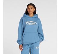 New Balance Donna Linear Heritage Fleece Long Hoodie in Blu, Taglia S