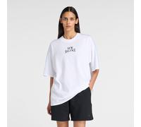 New Balance Donna Trackside Oversized T-Shirt in Bianco, Jersey di Cotone, Taglia S