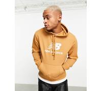 New Balance - Essentials Stacked - Felpa con cappuccio in pile color cuoio con logo-Brown S