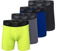 New Balance Men's 5" Performance No Fly Boxer Brief Underwear (4 Pack), Black/Hi-Lite/Team Royal/Lead, XX-Large