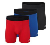 New Balance Men's 6" Boxer Brief Fly Front with Pouch, 3-Pack,Black/Team Red/Team Blue, Large (36"-38")
