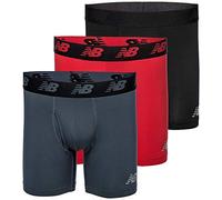 New Balance Men's 6" Boxer Brief Fly Front with Pouch, 3-Pack,Black/Team Red/Thunder, Large (36"-38")