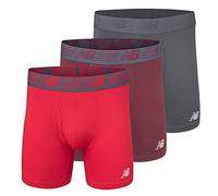 New Balance Men's 6" Boxer Brief Fly Front with Pouch, 3-Pack,Burgandy/Team Red/Thunder, Small (29"-31")
