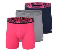 New Balance Men's 6" Boxer Brief Fly Front with Pouch, 3-Pack,Pink Zing/Pigment/Steel, Medium (32"-34")