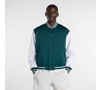 New Balance Uomo Athletics Varsity Jacket in Verde/Bianco, Twill di Cotone, Taglia S