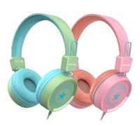 New Bee Confezione da 2 cuffie per bambini con microfono, 85 dB/94 dB, volume sicuro limitato, cuffie pieghevoli per bambini, per scuola, viaggi, Mac, Android, Kindle, tablet, pad, colore: verde e