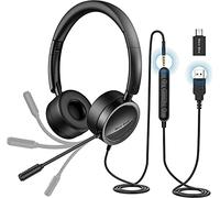 New bee Cuffia PC con Microfono Cuffie USB/3.5 mm Suono Stereo Nitido Auricolare Business per Skype Zoom MS Team Seminario Web Chiamare Call Center(5 pezzi)