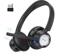 New bee Cuffie con Microfono per PC,Cuffie Bluetooth con Microfono Senza Fili e USB dongle 20 ore di tempo di conversazione e pulsante Mute per lavoro/PC/ufficio/Zoom/Skype(Nero)