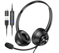 New bee Cuffie con Microfono per PC, Cuffie con Microfono, cuffia per PC con USB-A e USB-C, per call center/conferenze telefoniche/chat Skype/corsi online
