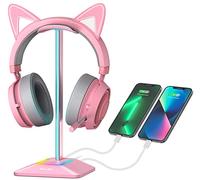 New bee Supporto Cuffie, Porta Cuffie Gaming RGB con Caricabatterie USB di Tipo C e Trasferimento Dati, Universale, Supporto Cuffie Scrivania per Cuffie da Gioco, per Tutte le Cuffie(rosa)