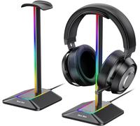 New bee Supporto Cuffie RGB, Gaming Stand Cuffie da Gioco da Scrivania con 7 Modalità di illuminazione e Base in Gomma Antiscivolo Adatto a Tutti gli Accessori per Auricolari, Nero