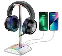 New Bee Supporto per cuffie RGB con caricabatterie USB Type-C e trasferimento dati universale per cuffie da gioco e cuffie da gioco per tutti gli auricolari (Argento)