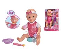 New Born Baby Hungry - Bambola in vinile, 5 pezzi, cucchiaio magico con funzione sonoro, bere e bagnato, 38 cm, dai 2 anni in su