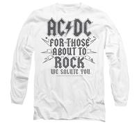 new boundary designs, inc. AC/Dc Salute Mens Long Sleeve T Shirt, Bianco, XL Unisex-Adulto