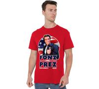 new boundary designs, inc. Happy Days Fonz for Prez T Shirt, Rosso, XXL Unisex-Adulto