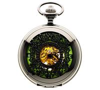 New Brand Mall Orologio da tasca da uomo con catene, stile steampunk, meccanico, per Natale, laurea, compleanno, festa del papà, verde, meccanico, Nero , Antico