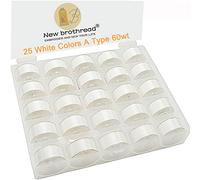 New brothread 25pezzi Bianca 70D/2 (60WT) bobine e filo per ricamo e cucire Plastica Size A (SA156) Per Brother/Singer/Babylock/Janome/Kenmore Macchina
