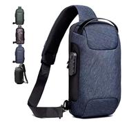 New Carbon Fiber Streamline Anti-Theft Sling Bag, Fashion Waterproof USB Charging Anti Theft Crossbody Bag (B Blue)