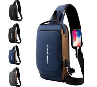 New Carbon Fiber Streamline Anti-Theft Sling Bag, USB Charging Sport Shoulder Bag, for Daily Trips, Travel (Blue)