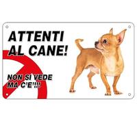 NEW CARTELLO SEGNALETICO - Attenti al cane chihuahua, NON SI VEDE MA C'è - Adesivo Extra Resistente, Pannello in Forex, Pannello In Alluminio (PANNELLO IN FOREX 20X31 CM)