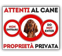 NEW CARTELLO SEGNALETICO - ATTENTI al Cane Setter Irlandese PROPRIETà PRIVATA - Adesivo Extra Resistente, Pannello in Forex, Pannello In Alluminio (ADESIVO 30X42 CM)